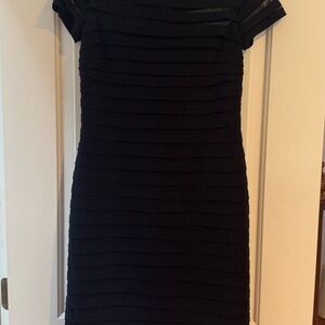 Adrianna Papell Navy Sheath Mini Dress Bateau Neckline